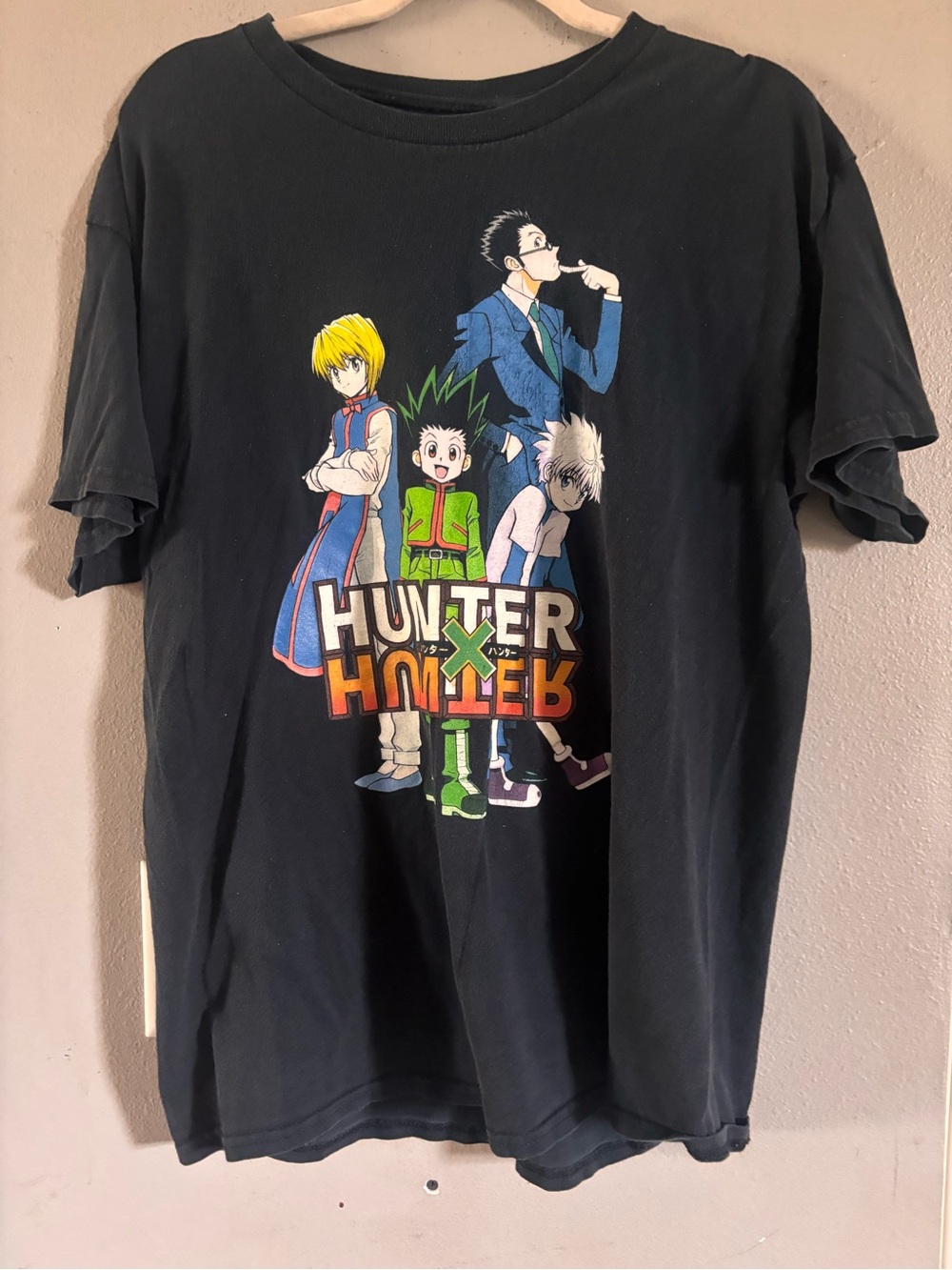 Hunter Black Anime Character Graphic Tee with Multicolor Print